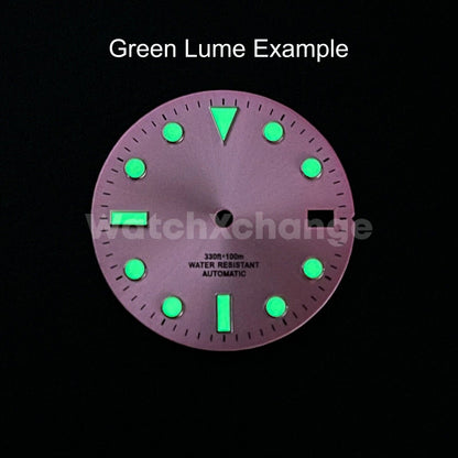 28.5mm Pink Watch Dial Green Luminous for SEIKO NH35 Watch Movement Parts
