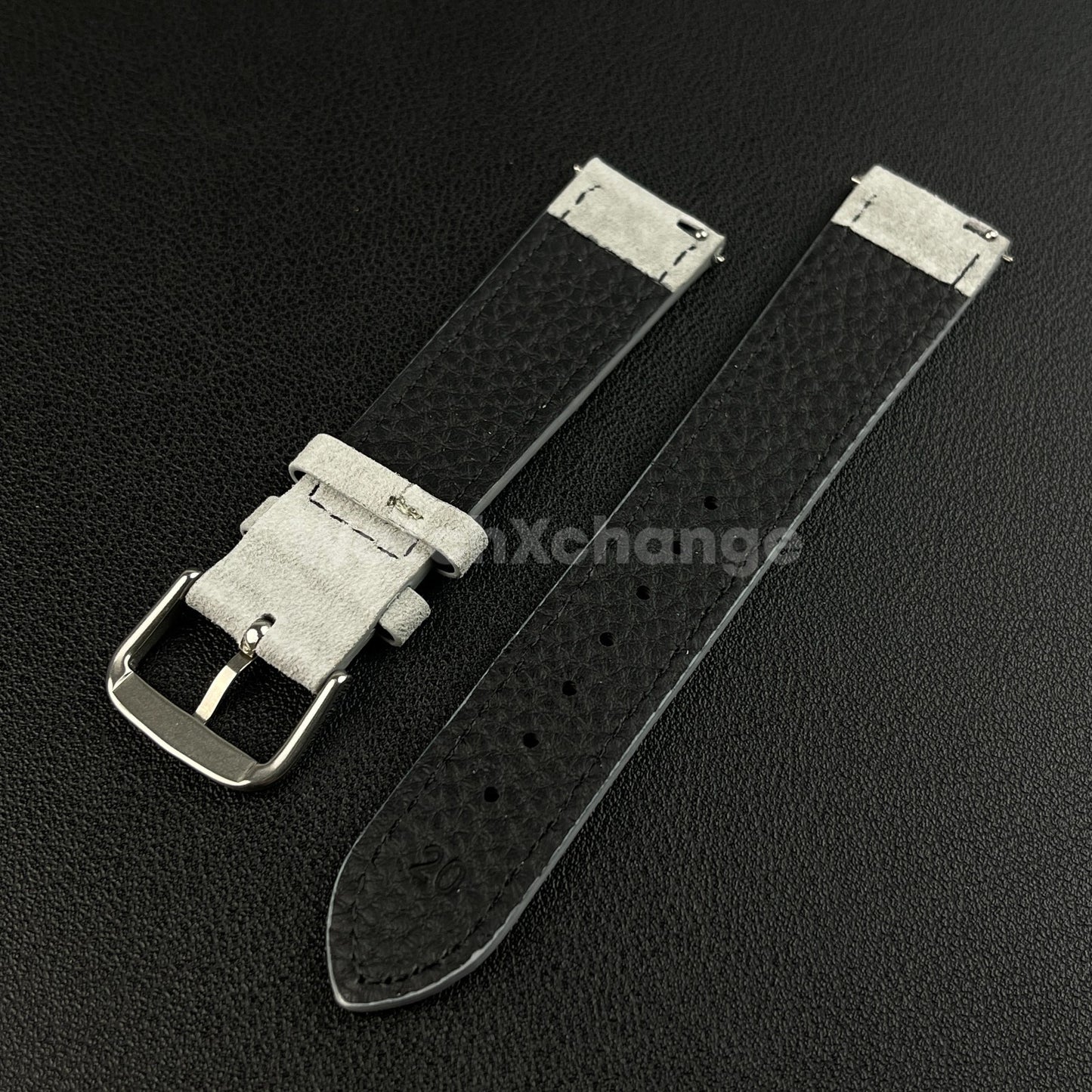 Grey Watch Strap Suede Leather Premium Quick Release Band 18 19 20 22mm