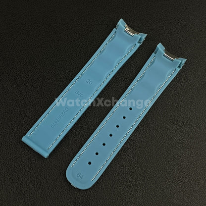 20mm For OMEGA Seamaster Aqua Terra Watch Silicone Rubber Strap Clasp Light Blue