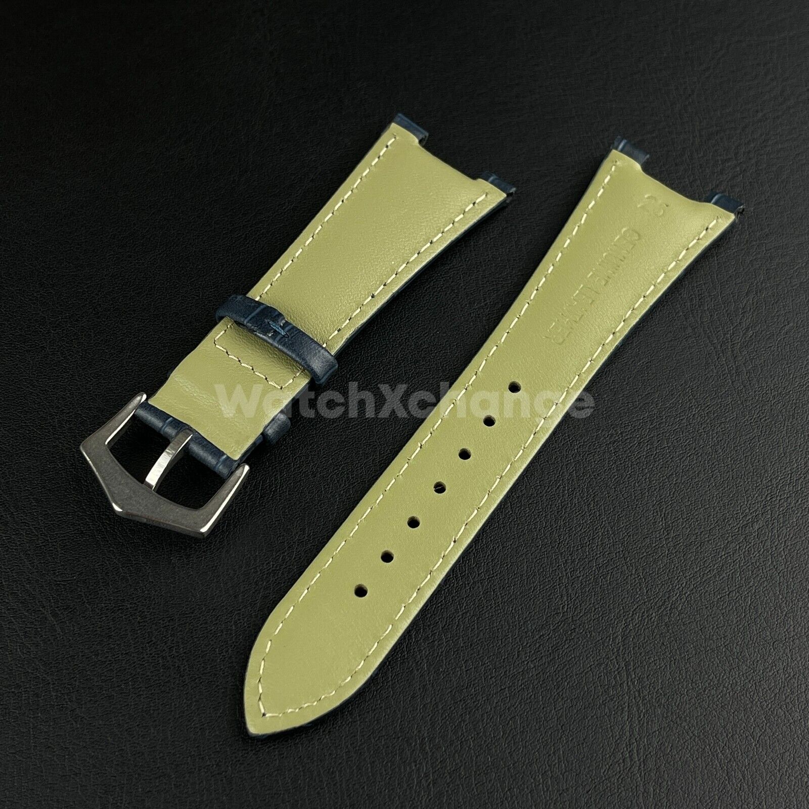 25mm Blue Leather Strap Band For Patek Philippe Nautilus Wrist Watch Clasp