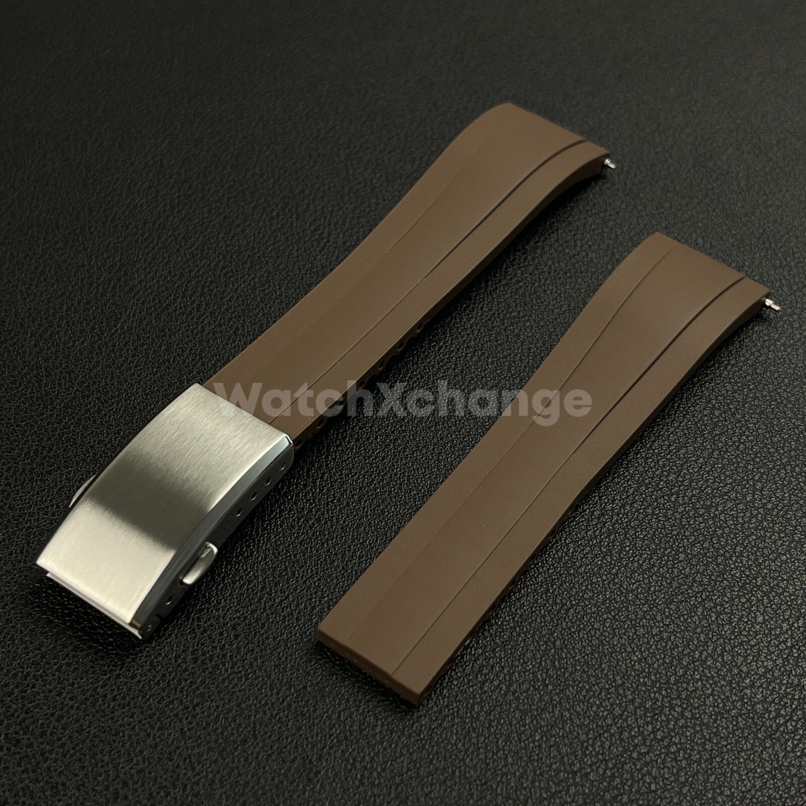 Brown Rubber Watch Strap Deployment Clasp Cut To Size Quick Release 20mm 22mm