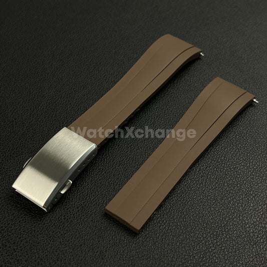 Brown Rubber Watch Strap Deployment Clasp Cut To Size Quick Release 20mm 22mm