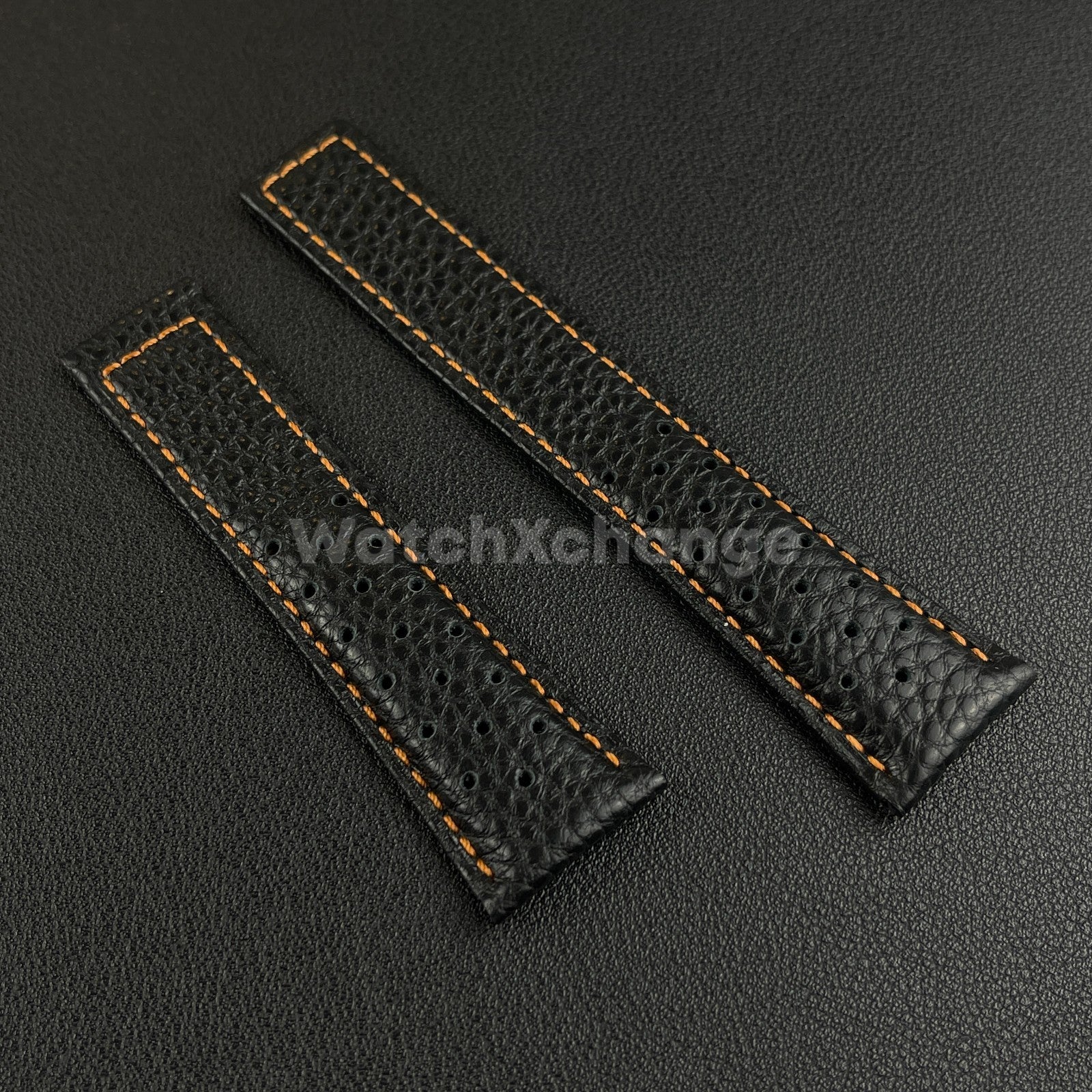 Black 22mm Perforated Leather Racing Strap for TAG Heuer Monaco Wrist Band