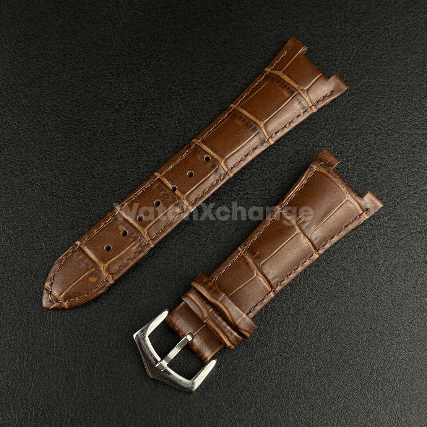 25mm Brown Leather Strap Band For Patek Philippe Nautilus Wrist Watch Clasp