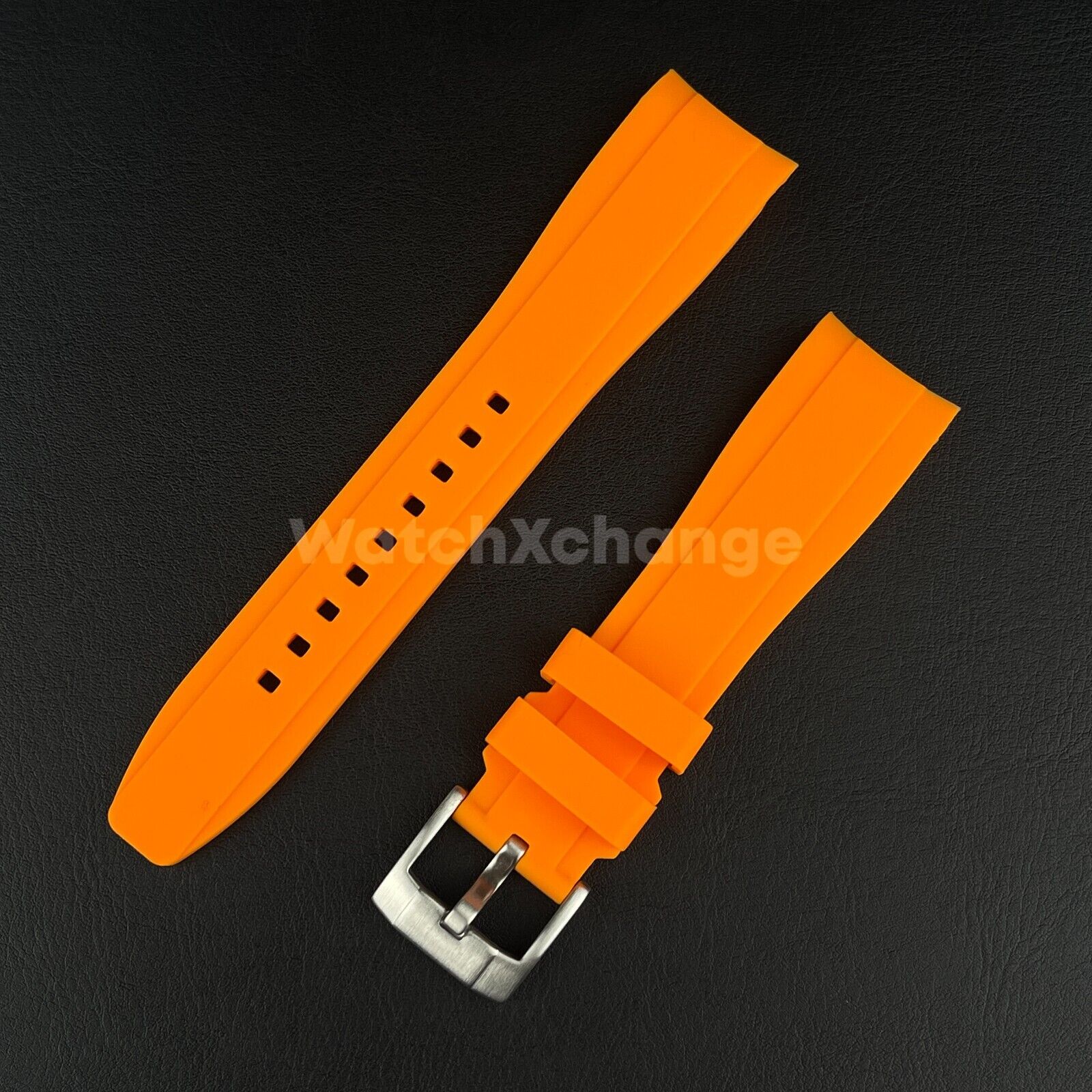 Orange 20 22mm Rubber Curved End Watch Strap Band Made For Rolex Submariner GMT