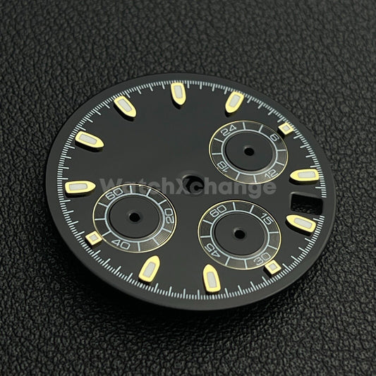 Black & Gold 30mm Modified Watch Dial Accessory for VK63 Quartz Movement