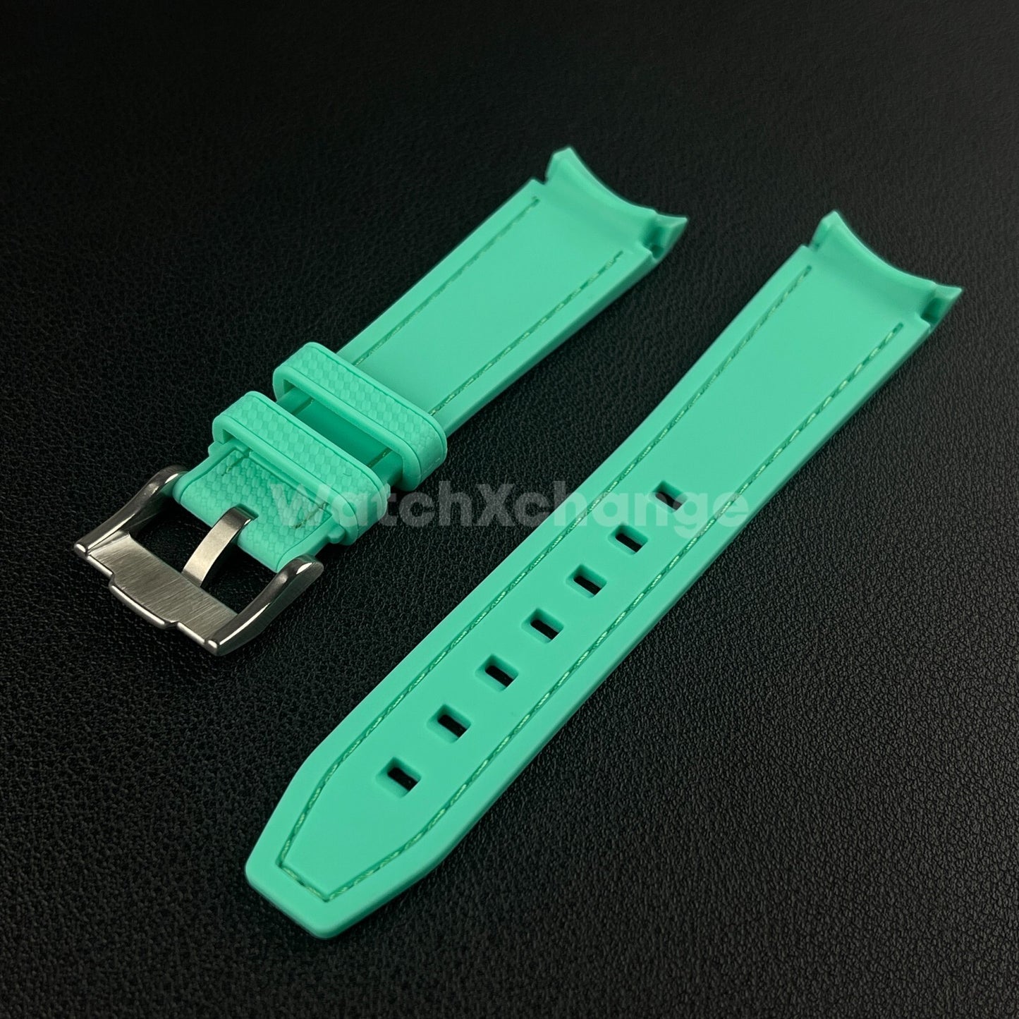 Cyan Green 20mm Silicone Rubber Curved End Watch Strap Band For Omega Rolex