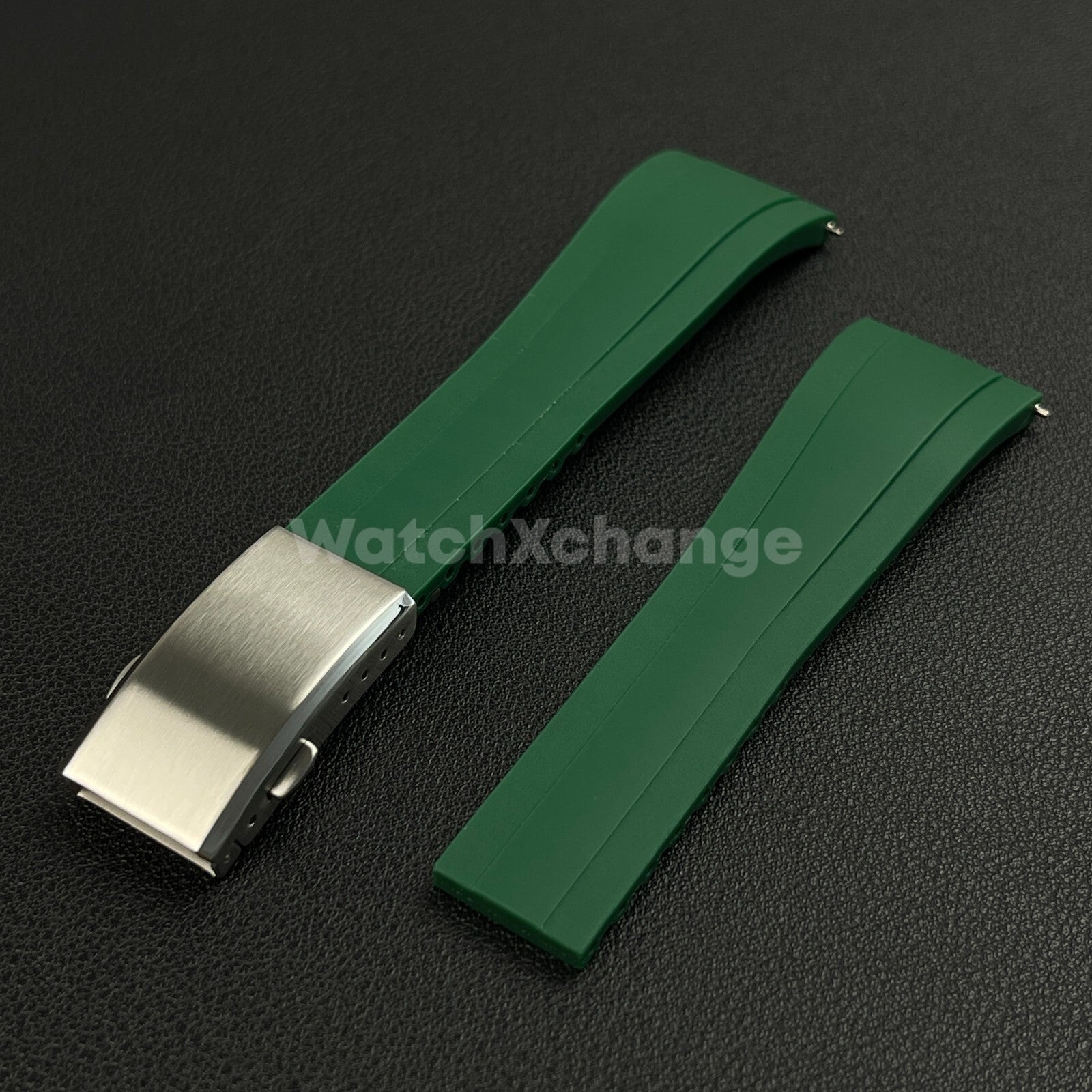 Green Rubber Watch Strap Deployment Clasp Cut To Size Quick Release 20mm 22mm