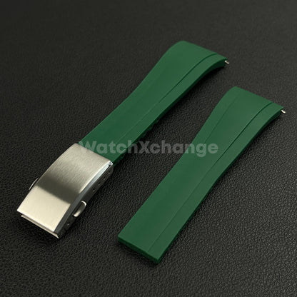 Green Rubber Watch Strap Deployment Clasp Cut To Size Quick Release 20mm 22mm