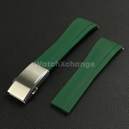 Green Rubber Watch Strap Deployment Clasp Cut To Size Quick Release 20mm 22mm