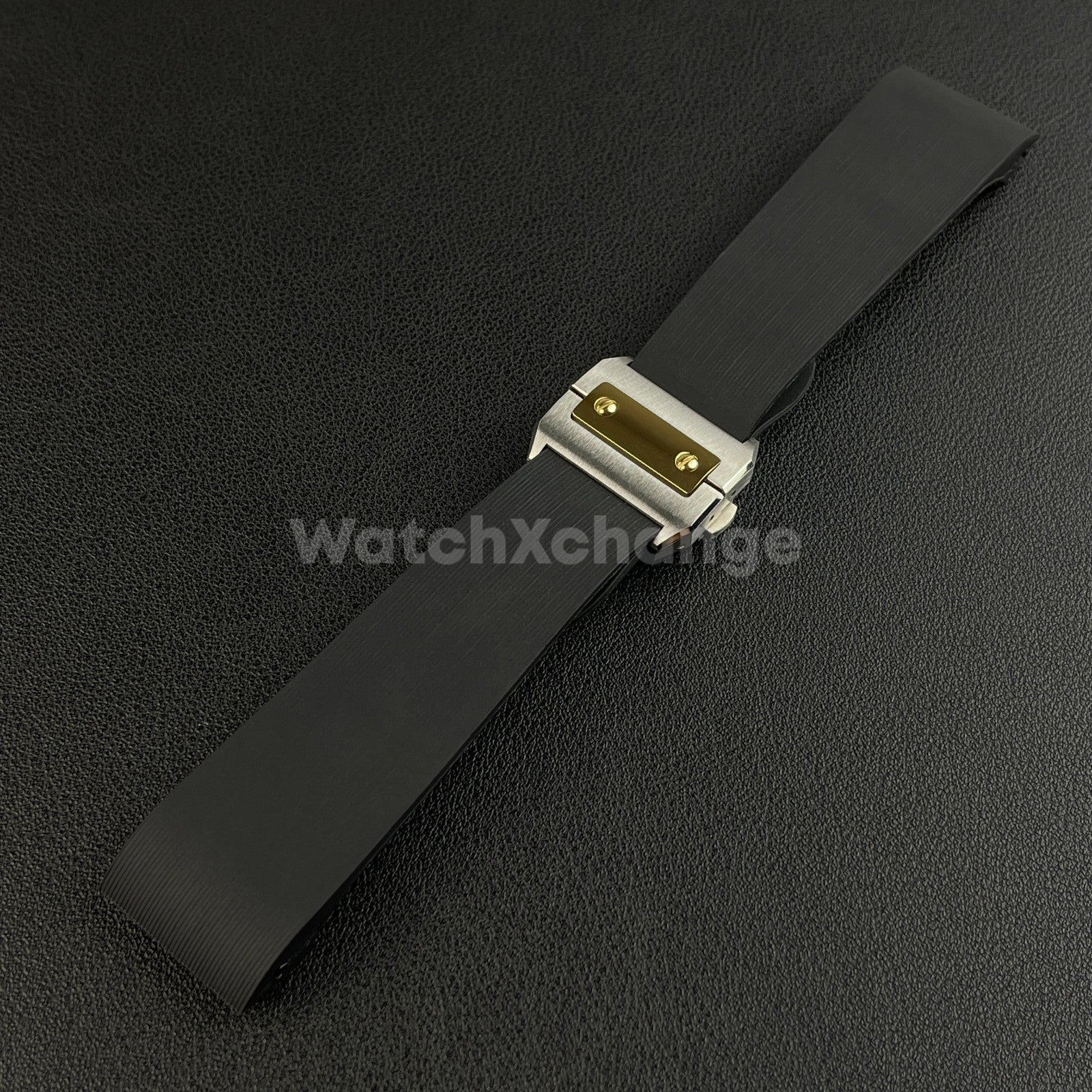 25mm Black Rubber Silicone Strap Band fit Cartier Santos Watches Clasp Buckle