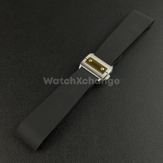 25mm Black Rubber Silicone Strap Band fit Cartier Santos Watches Clasp Buckle