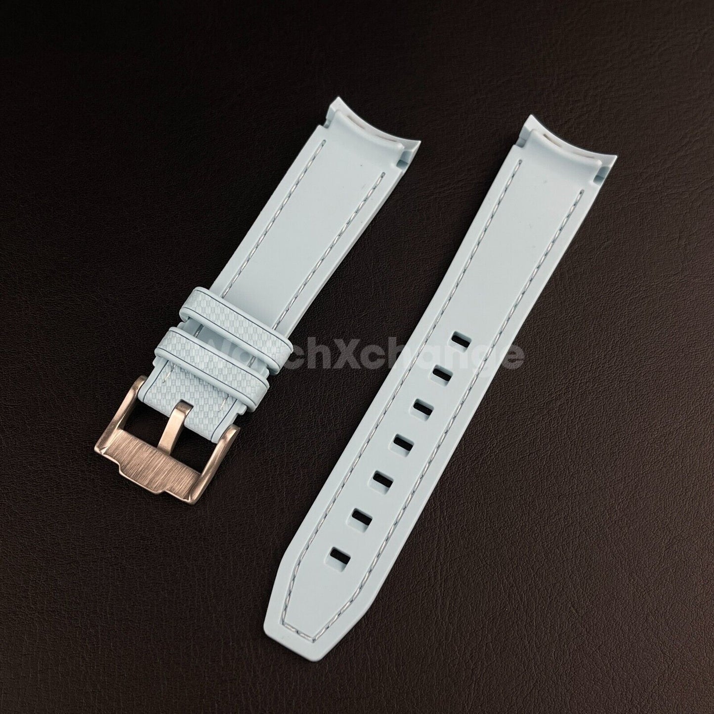 Light Blue 20mm Silicone Rubber Curved End Watch Strap Band For Omega Rolex