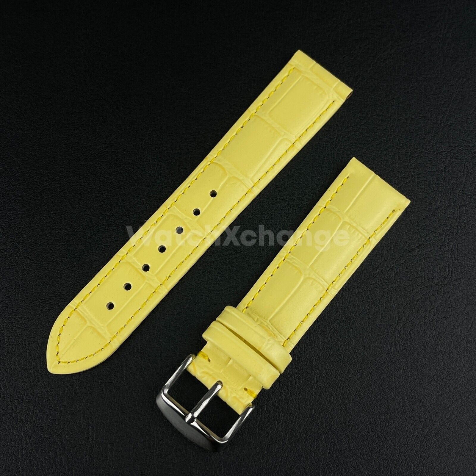 Yellow Genuine Leather Universal Watch Strap Band Alligator Grain 20mm 22mm 24mm