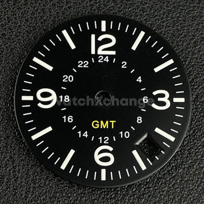 28.5mm Black Pilot GMT Watch Dial Replacement for NH34 Watch Movement Parts
