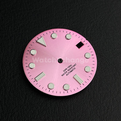 28.5mm Pink Watch Dial Green Luminous for SEIKO NH35 Watch Movement Parts