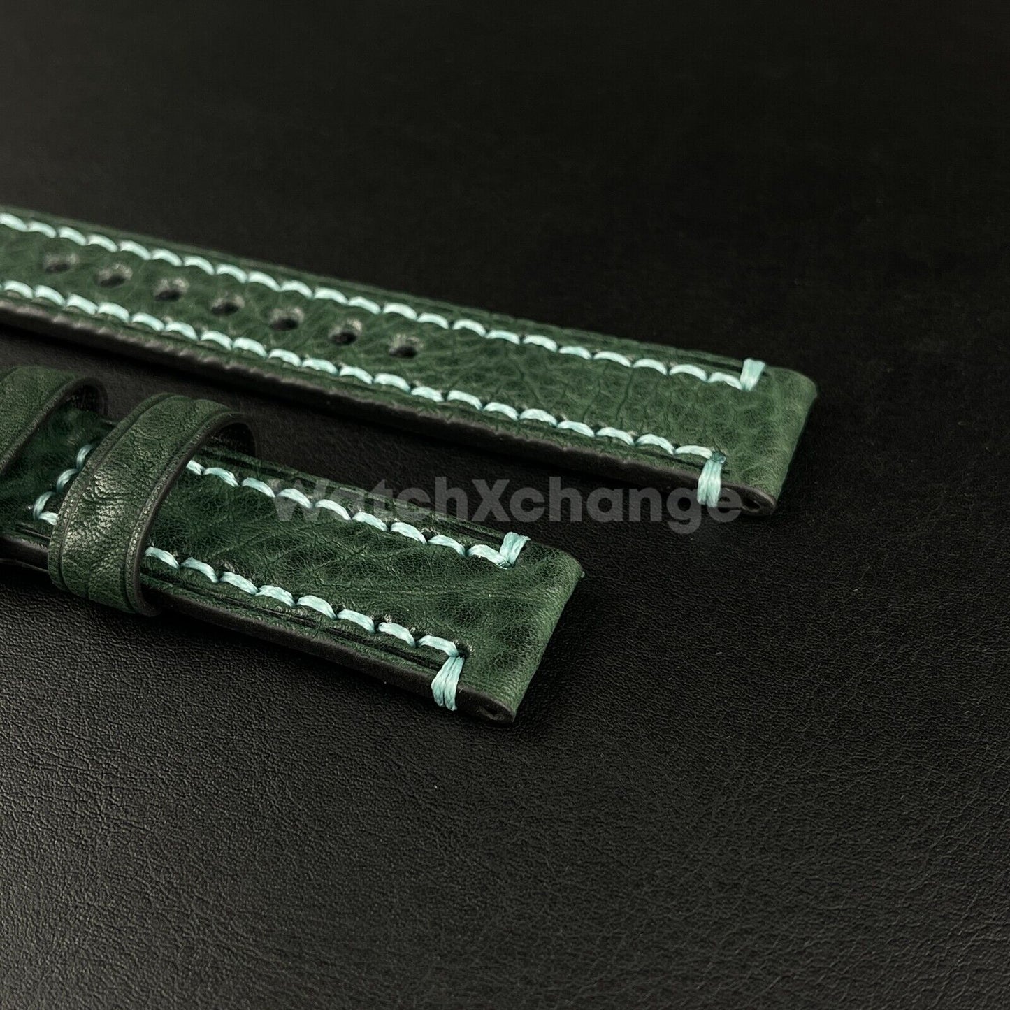 Mens Genuine Dark Green Leather Watch Strap Band for PANERAI FOSSIL 20, 22 24mm