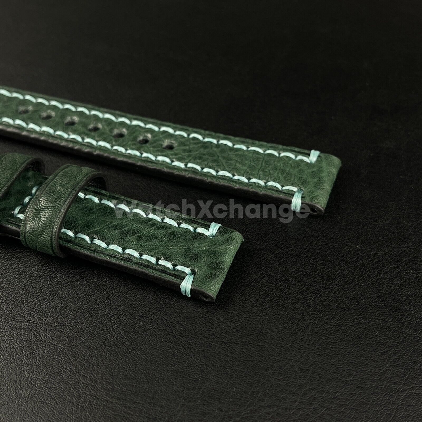 Mens Genuine Dark Green Leather Watch Strap Band for PANERAI FOSSIL 20, 22 24mm