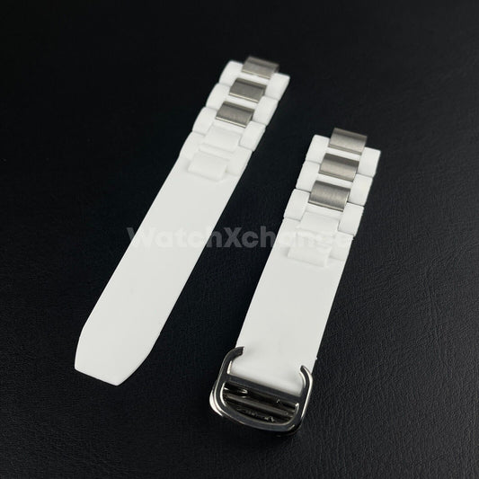 20mm*10mm White Rubber Wrist Watch Band Strap For Cartier 21 Chronoscaph