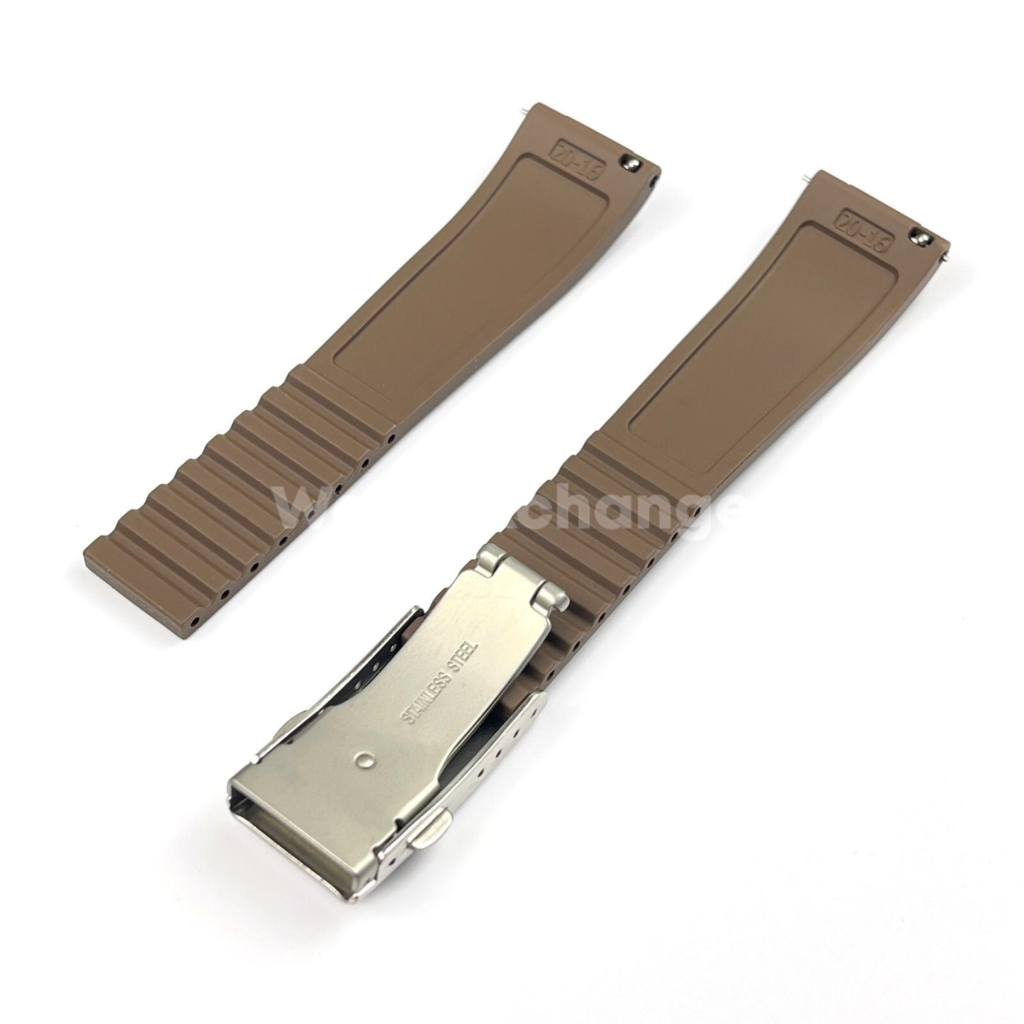 Brown Rubber Watch Strap Deployment Clasp Cut To Size Quick Release 20mm 22mm