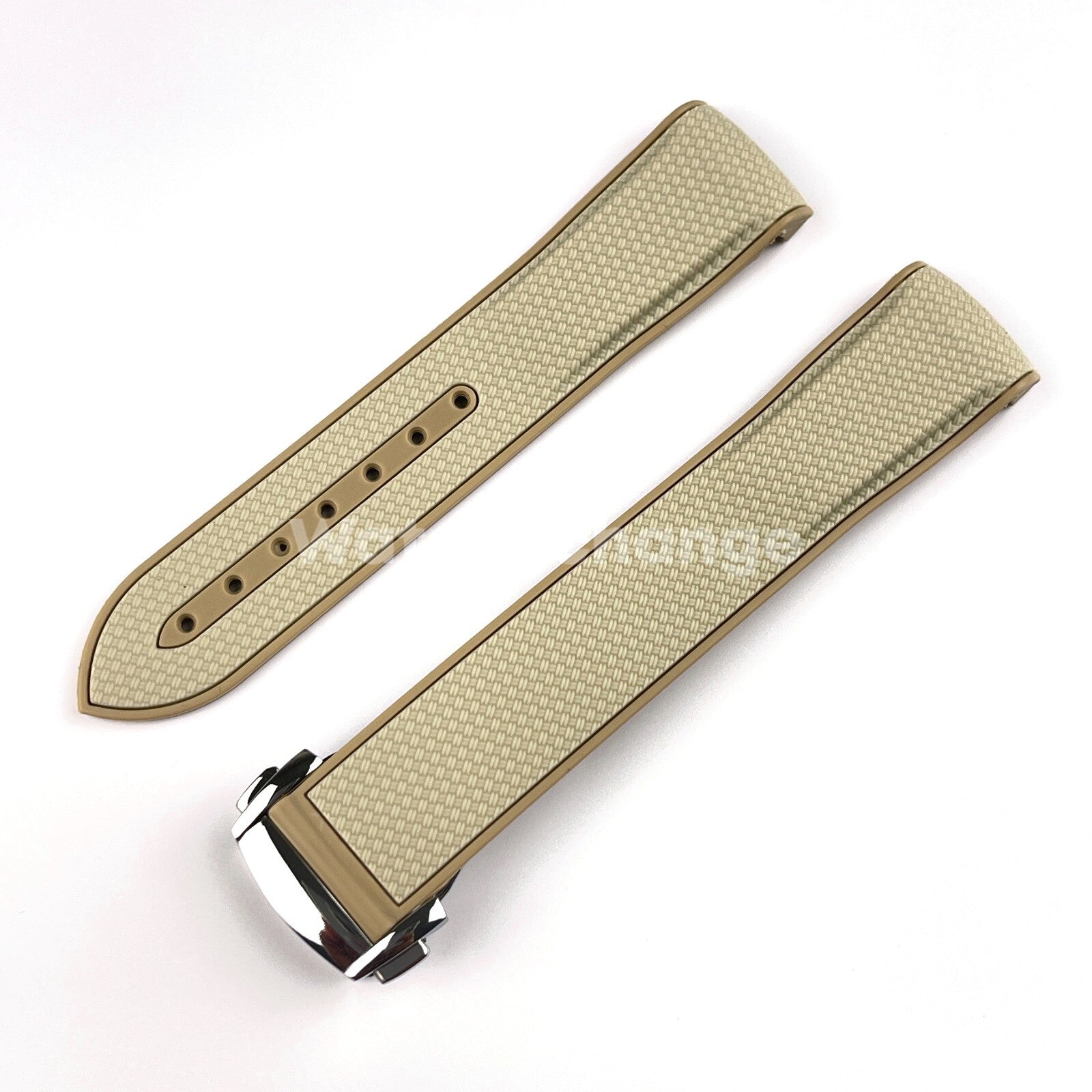 Khaki Beige Curved End Silicone Rubber Watch Strap For Omega Seamaster 20mm