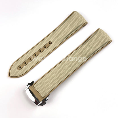 Khaki Beige Curved End Silicone Rubber Watch Strap For Omega Seamaster 20mm