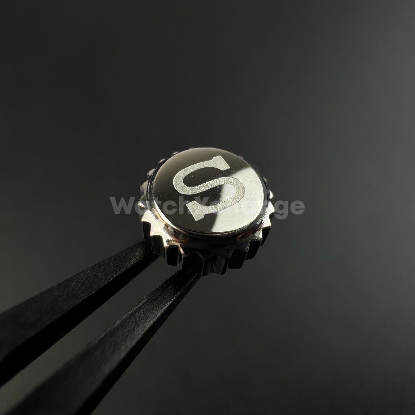 Silver Stainless Steel Watch Crown For Log Case NH35 Engraved S Logo