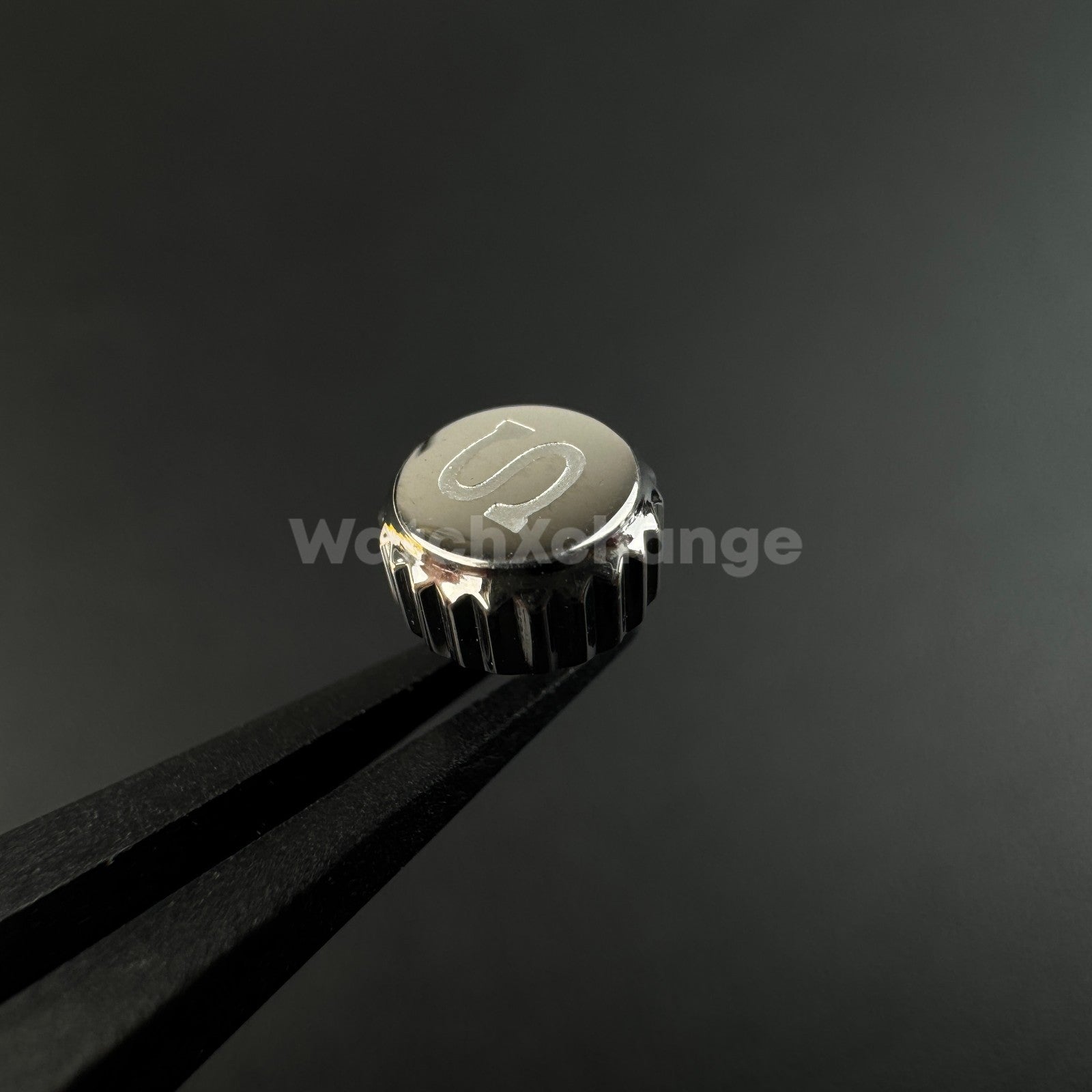 Silver Stainless Steel Watch Crown For Log Case NH35 Engraved S Logo