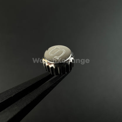 Silver Stainless Steel Watch Crown For Log Case NH35 Engraved S Logo
