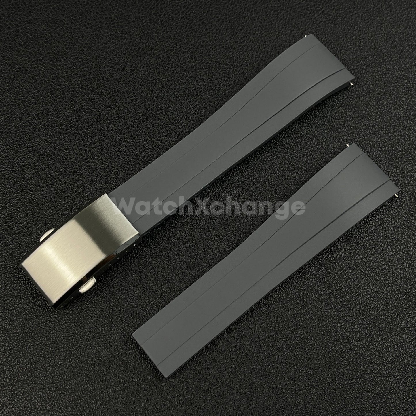 Grey Rubber Watch Strap Deployment Clasp Cut To Size Quick Release 20mm 22mm