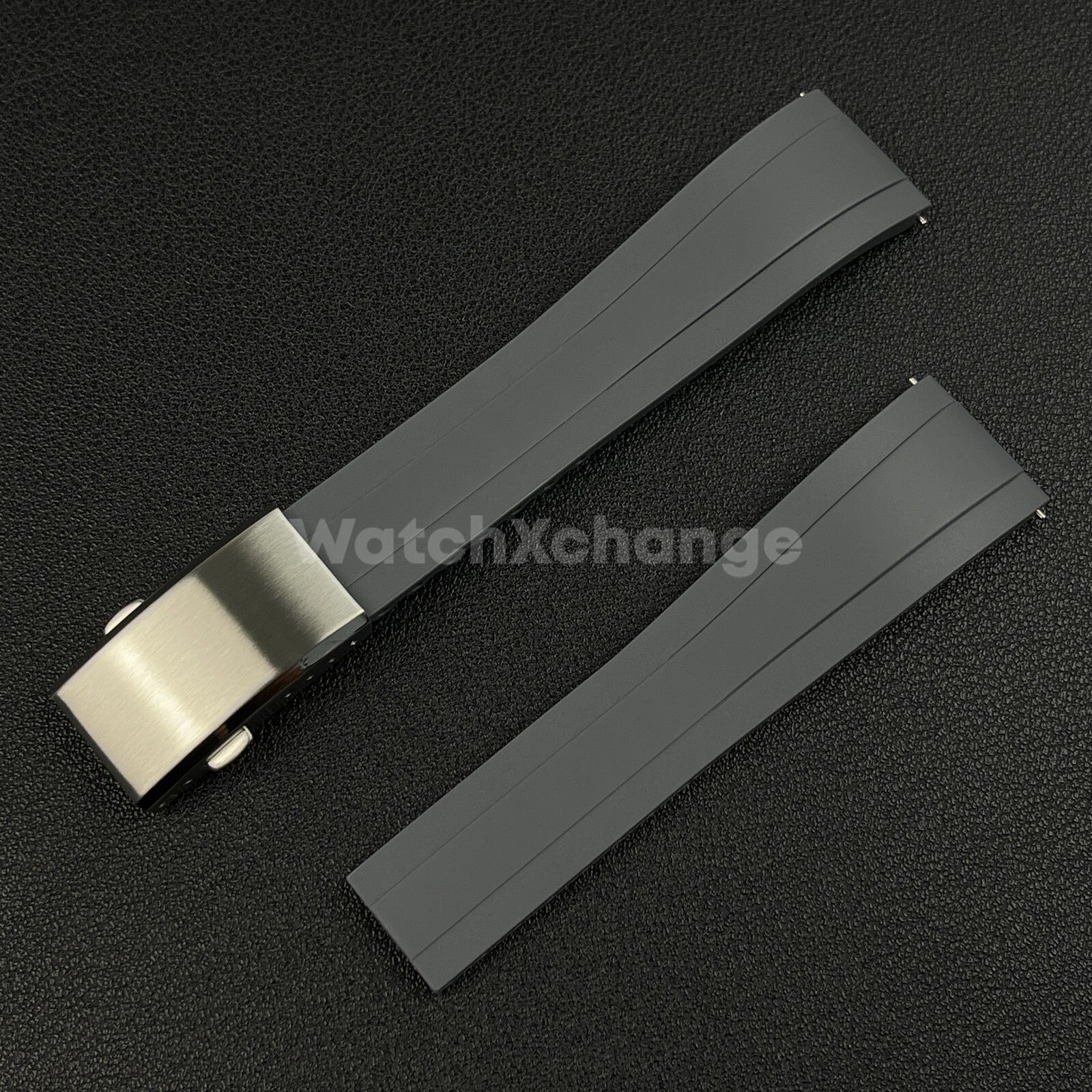 Grey Rubber Watch Strap Deployment Clasp Cut To Size Quick Release 20mm 22mm