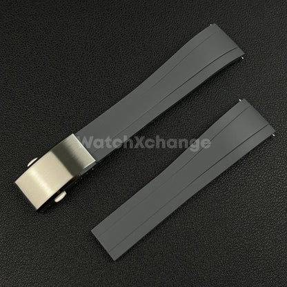 Grey Rubber Watch Strap Deployment Clasp Cut To Size Quick Release 20mm 22mm
