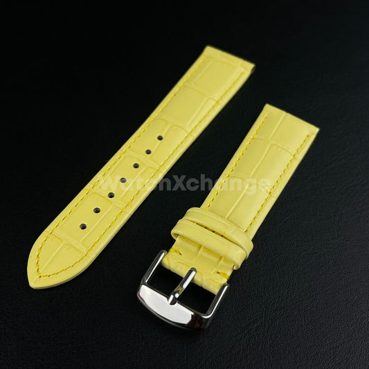 Yellow Genuine Leather Universal Watch Strap Band Alligator Grain 20mm 22mm 24mm