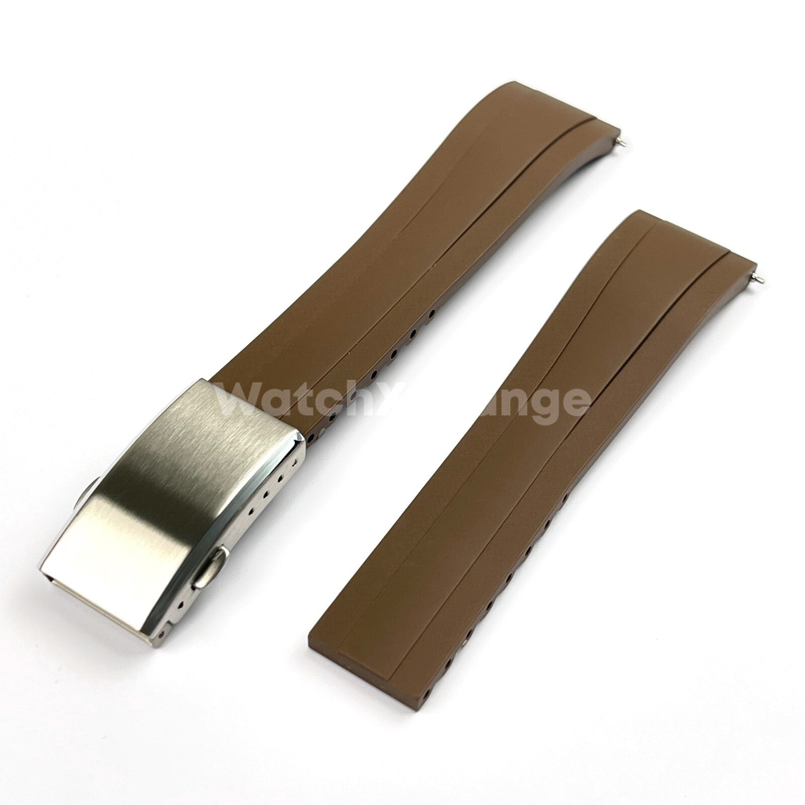 Brown Rubber Watch Strap Deployment Clasp Cut To Size Quick Release 20mm 22mm