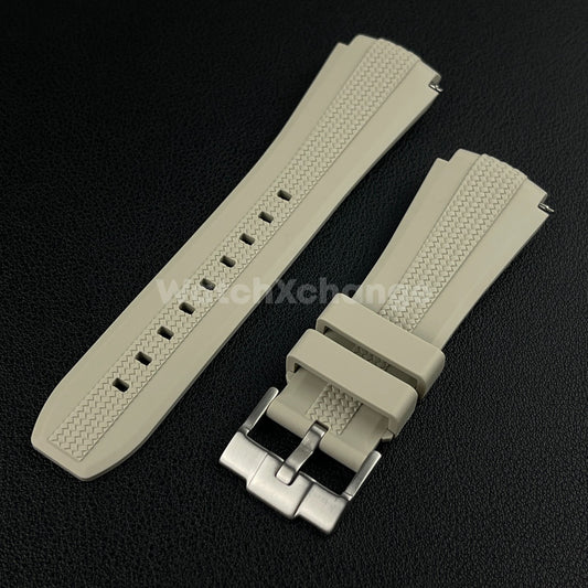 Beige 20mm Silicone Rubber Curved End Watch Strap Band For Omega Rolex