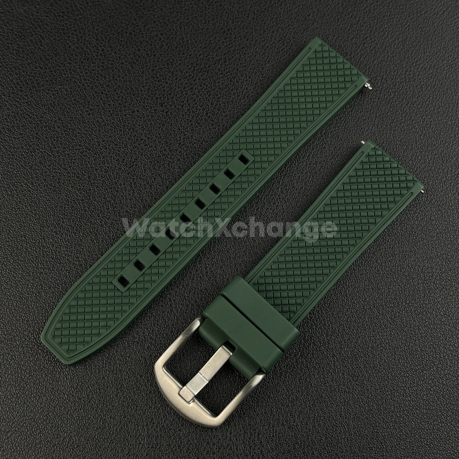 Green Premium Waffle FKM Rubber Watch Strap Band 20mm 22mm Quick Release