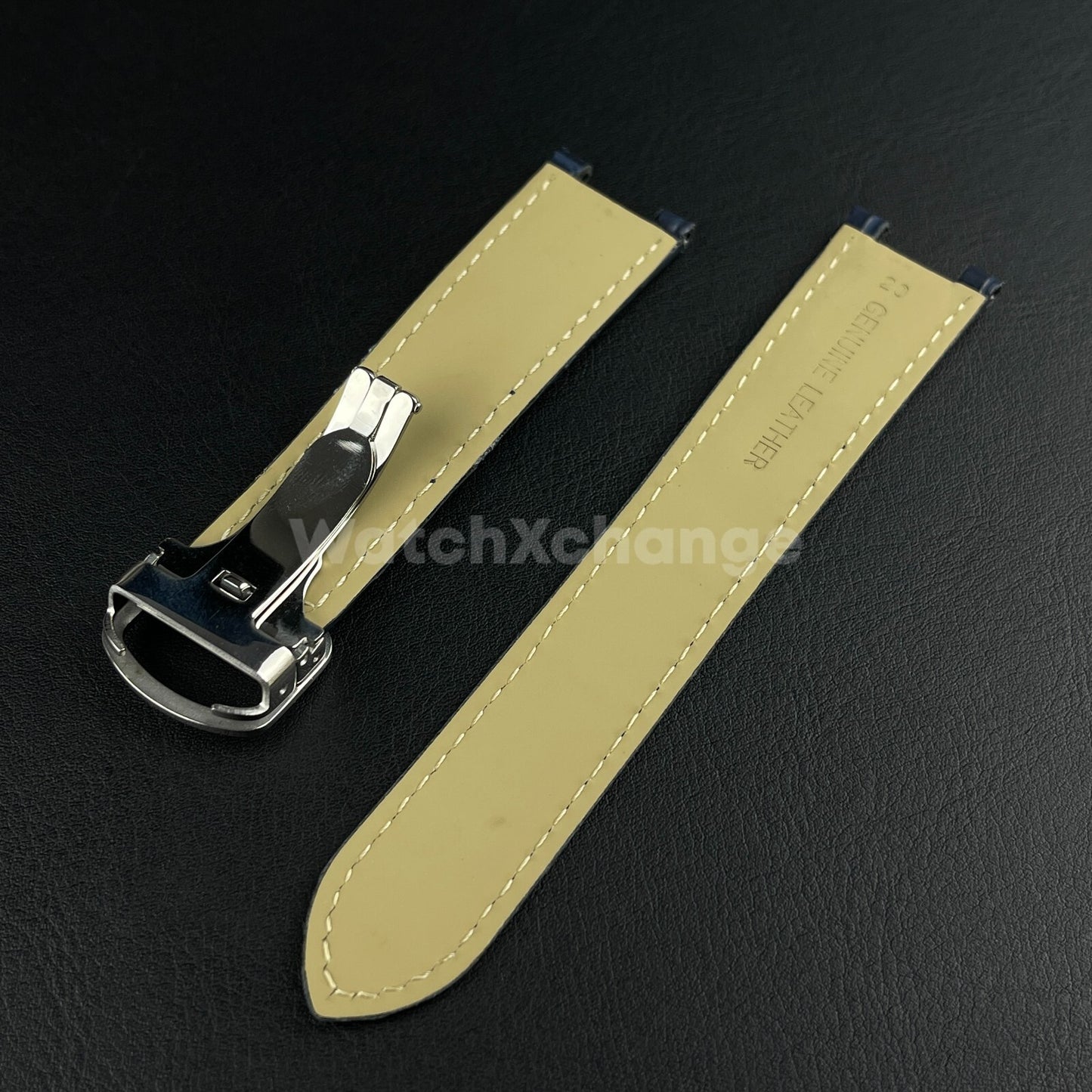 20mm Blue Genuine Leather Strap Band fit Cartier Pasha Watch Clasp Buckle