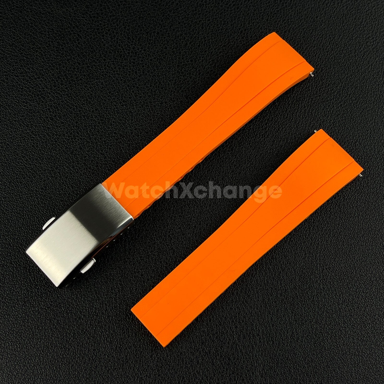 Orange Rubber Watch Strap Deployment Clasp Cut To Size Quick Release 20mm 22mm