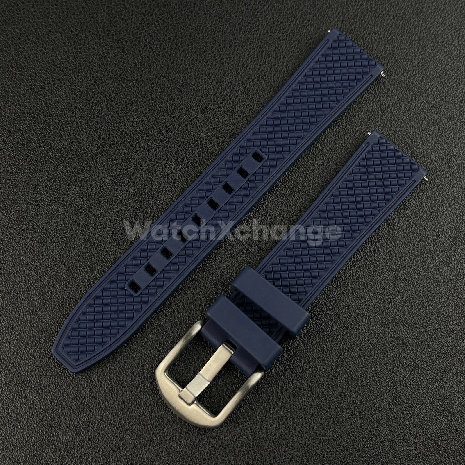 Blue Premium Waffle FKM Rubber Watch Strap Band 20mm 22mm Quick Release