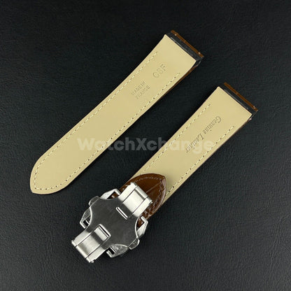 Brown Genuine Leather Watch Straps Mens Band Fits Cartier Santos 23mm