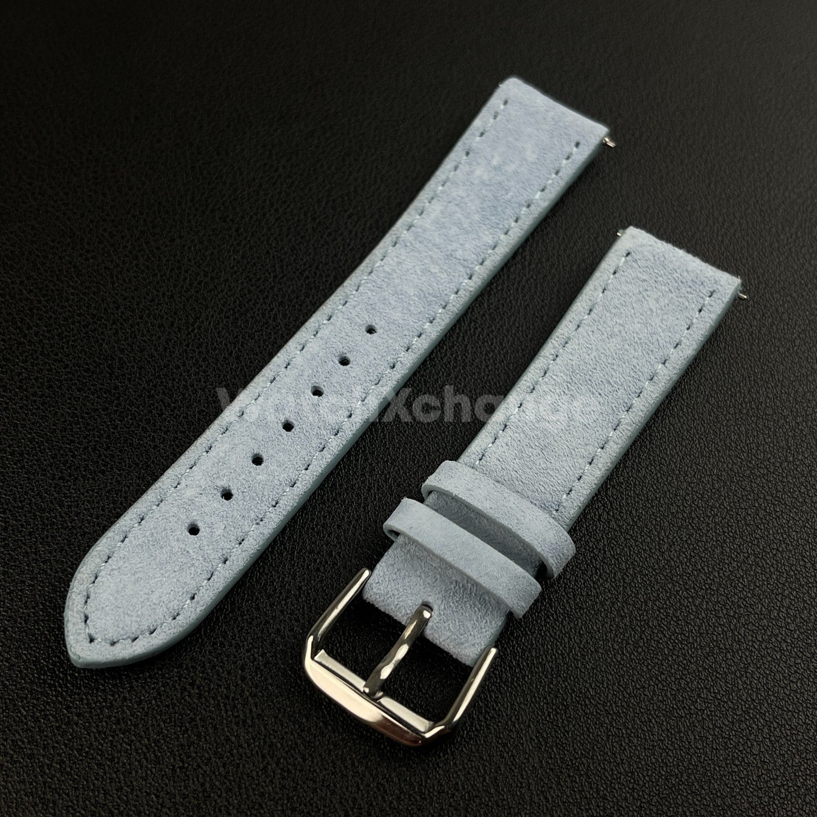 Light Blue Watch Strap Suede Leather Premium Quick Release Band 18 19 20 22mm