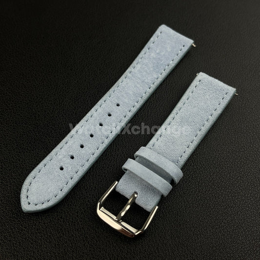 Light Blue Watch Strap Suede Leather Premium Quick Release Band 18 19 20 22mm