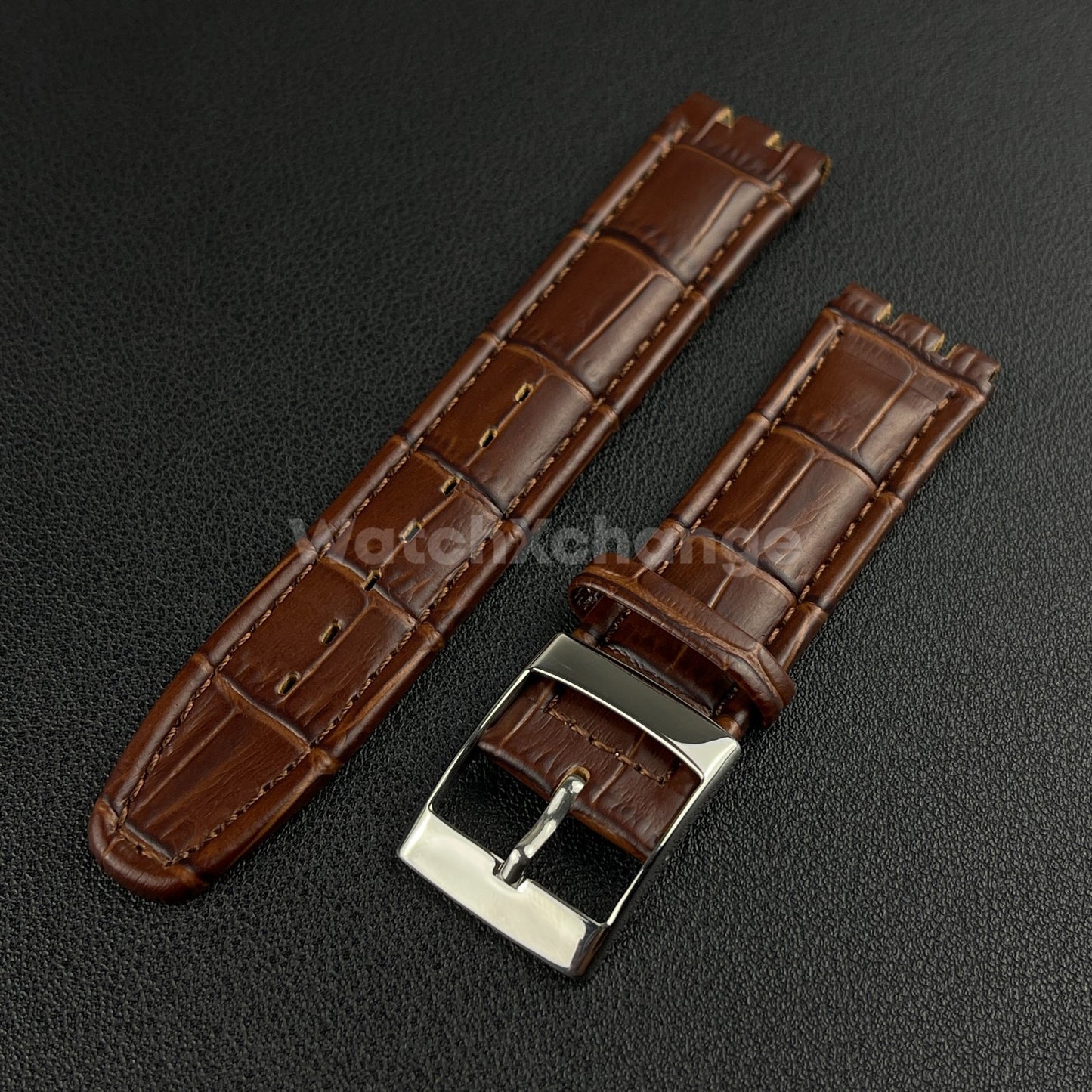 Brown Alligator Grain Genuine Leather Watch Band Strap 17 19mm for SWATCH