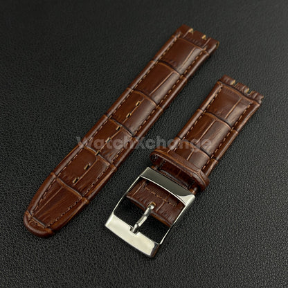 Brown Alligator Grain Genuine Leather Watch Band Strap 17 19mm for SWATCH
