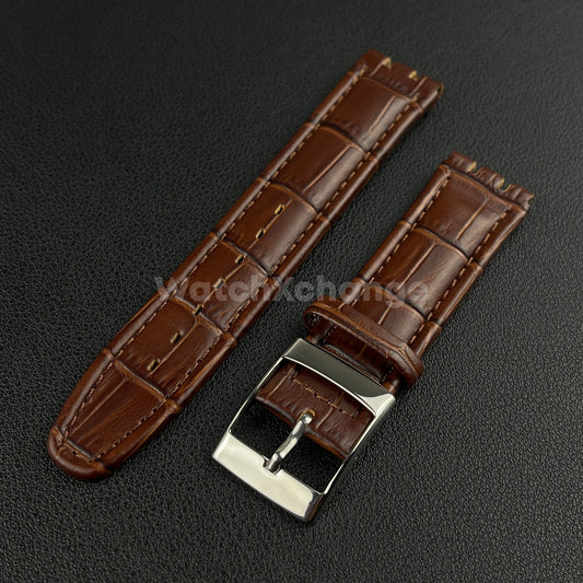 Brown Alligator Grain Genuine Leather Watch Band Strap 17 19mm for SWATCH