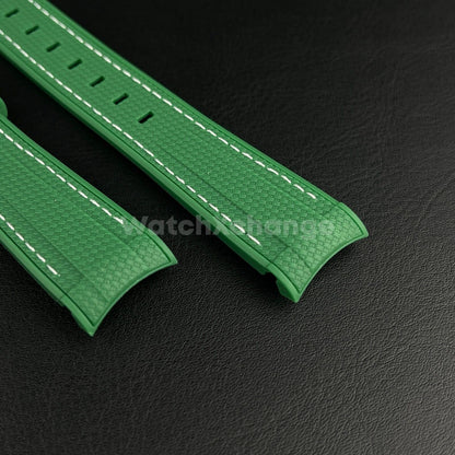 Dark Green 20mm Silicone Rubber Curved End Watch Strap Band For Omega Rolex