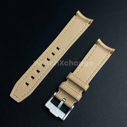 Light Brown 20mm Silicone Rubber Curved End Watch Strap Band For Omega Rolex