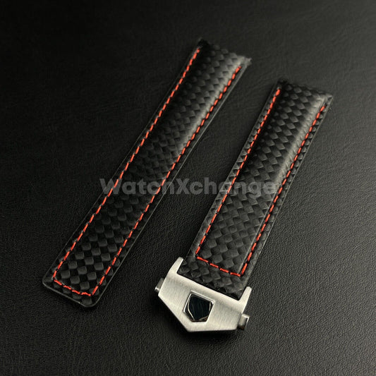 Black & Red TAG Heuer Leather Strap + Clasp for Monaco F1 Aquaracer 20 / 22mm