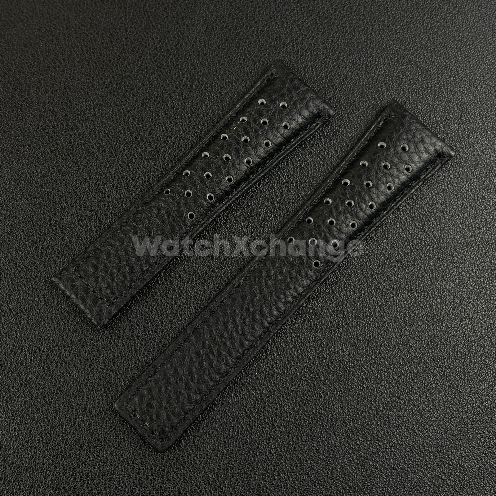 Black 22mm Perforated Leather Racing Strap for TAG Heuer Monaco Wrist Band