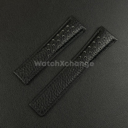 Black 22mm Perforated Leather Racing Strap for TAG Heuer Monaco Wrist Band